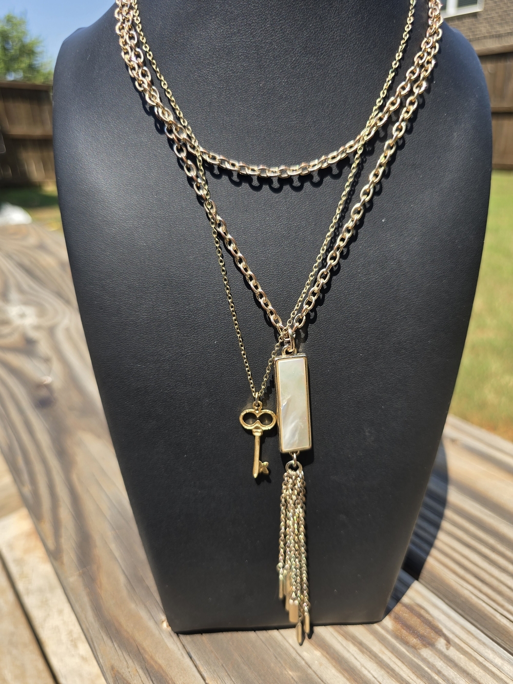 Banana Republic Gold Layered Key & Unsigned Tassel Pendant Necklace